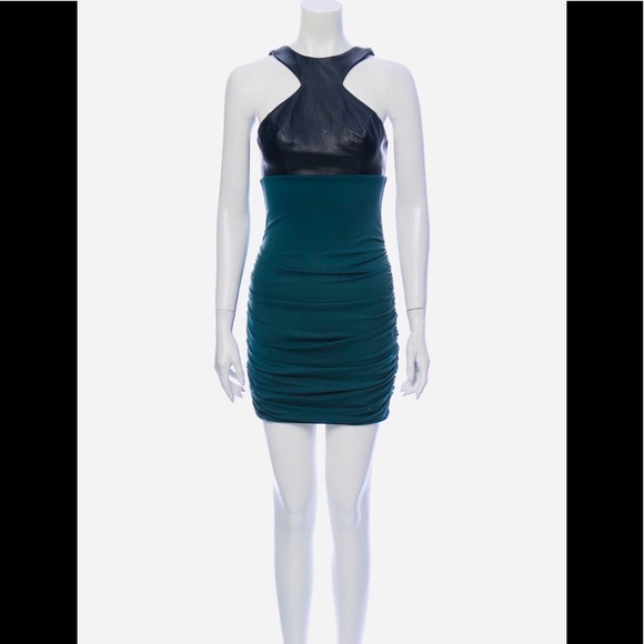 NWT LA PINA by DAVID HELWANI LINDSEY Mixed-Media Ruched Dress w Leather XS - Picture 10 of 10